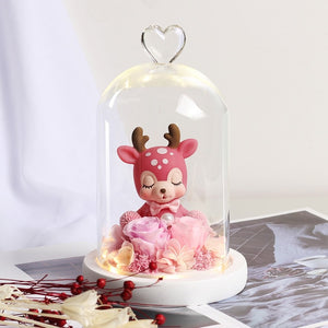Beauty & Beast Rose Bear in Glass