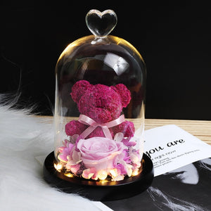 Beauty & Beast Rose Bear in Glass