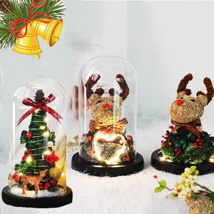 Christmas Rose Reindeer in Glass Dome