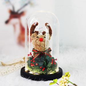 Christmas Rose Reindeer in Glass Dome