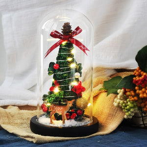 Christmas Rose Reindeer in Glass Dome